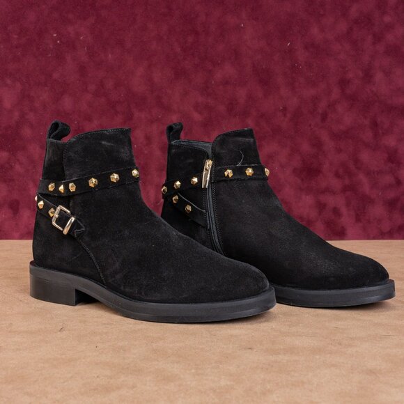 La Canadienne Bruni Waterproof Suede Studded Black Ankle Boots Sz 6.5 - Picture 1 of 9